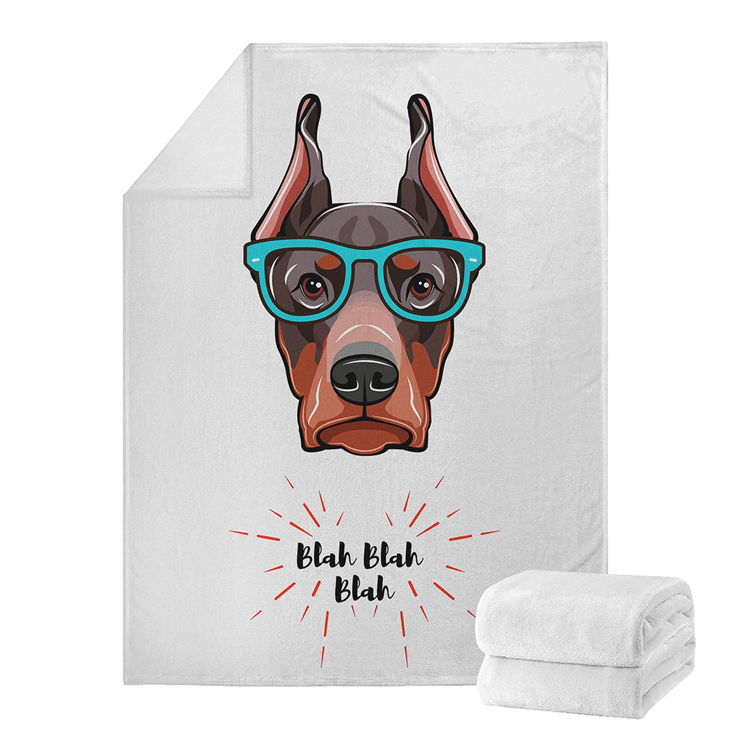 Dobermann With Glasses Print Blanket