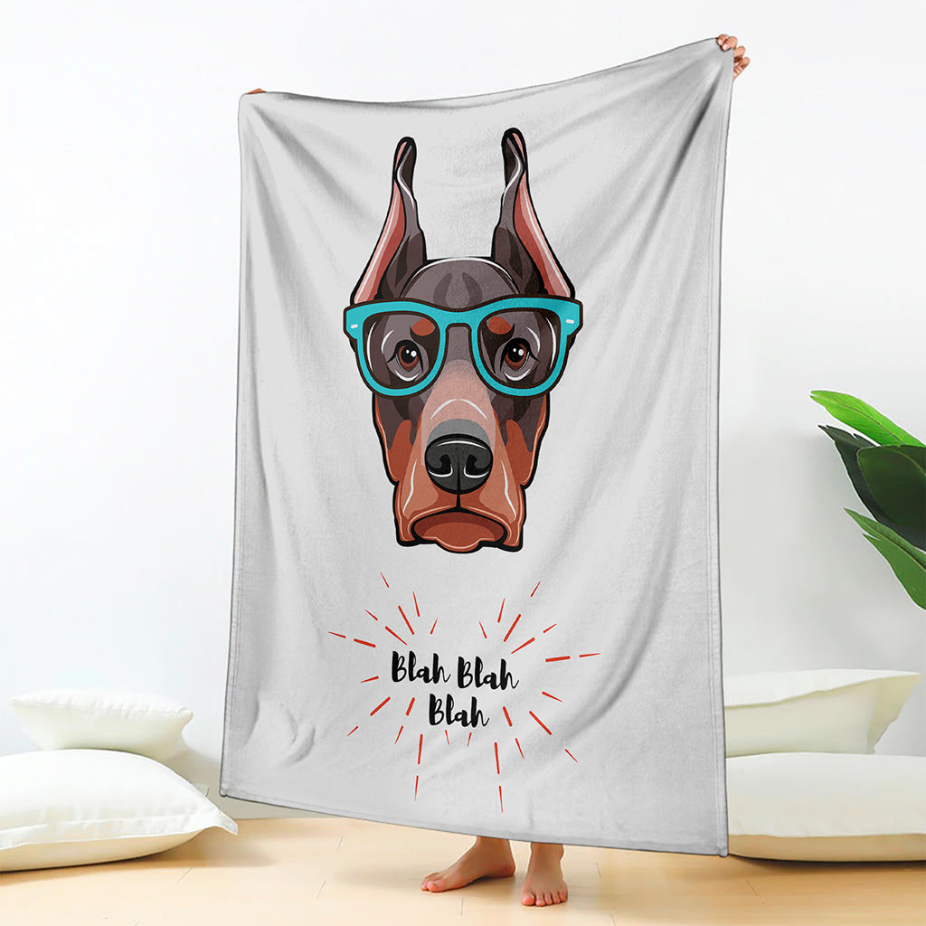 Dobermann With Glasses Print Blanket