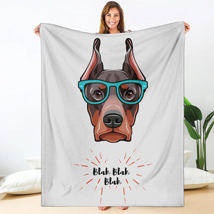 Dobermann With Glasses Print Blanket