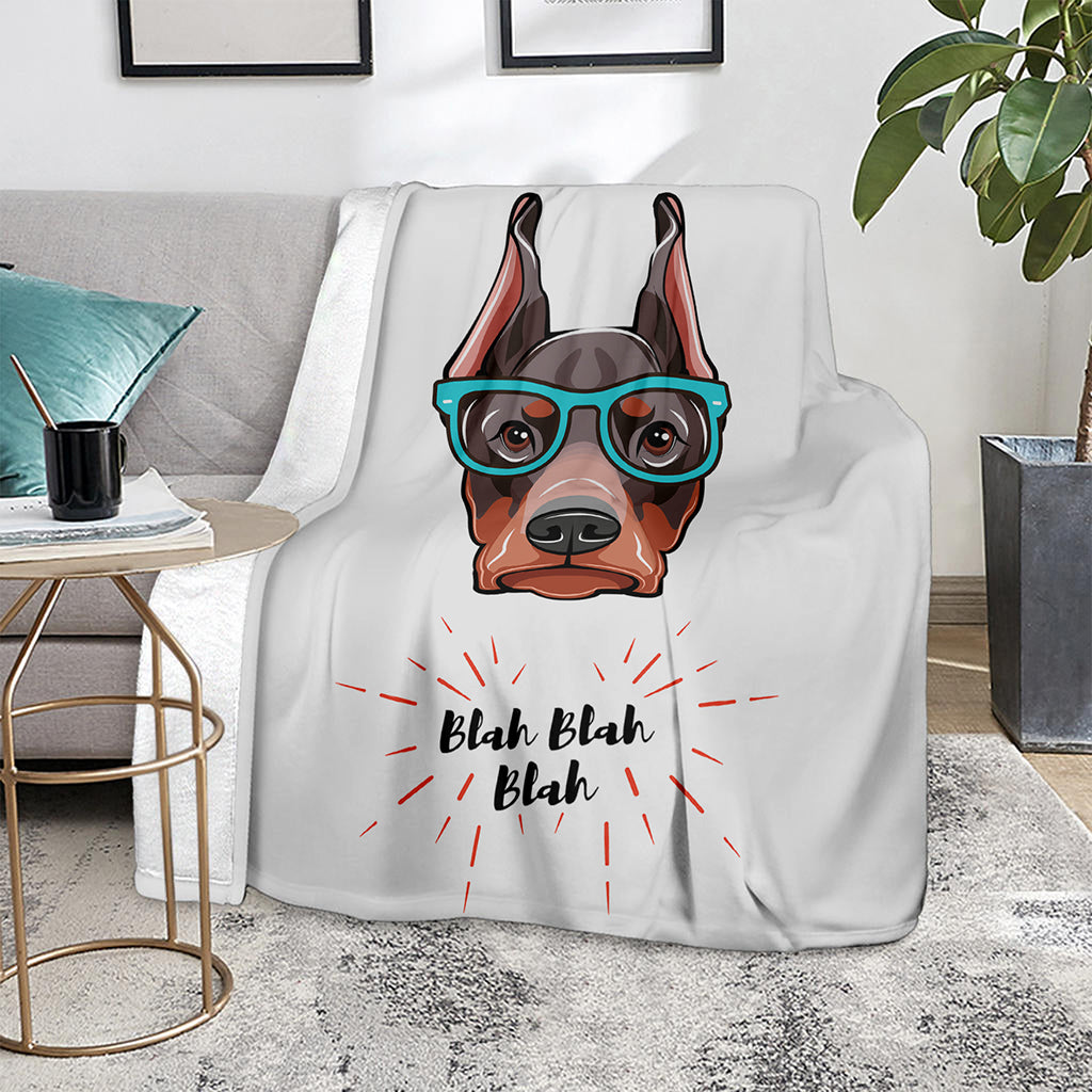 Dobermann With Glasses Print Blanket