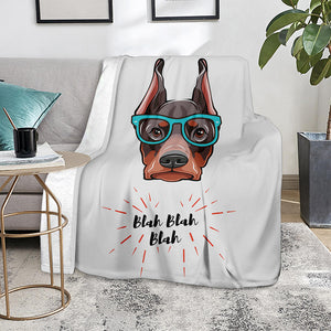 Dobermann With Glasses Print Blanket