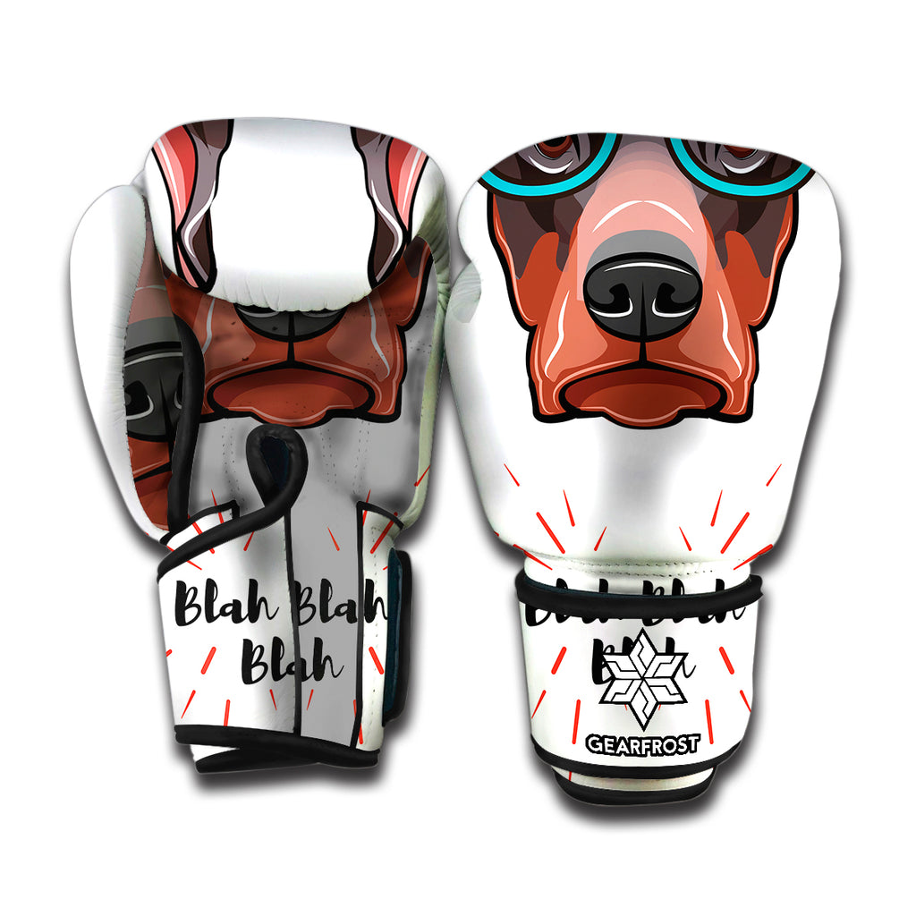 Dobermann With Glasses Print Boxing Gloves