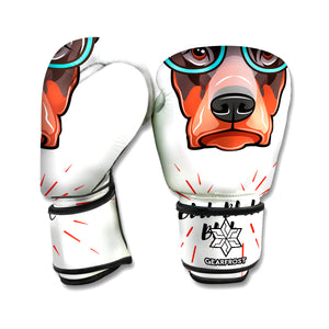 Dobermann With Glasses Print Boxing Gloves