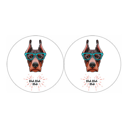 Dobermann With Glasses Print Car Coasters