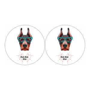 Dobermann With Glasses Print Car Coasters