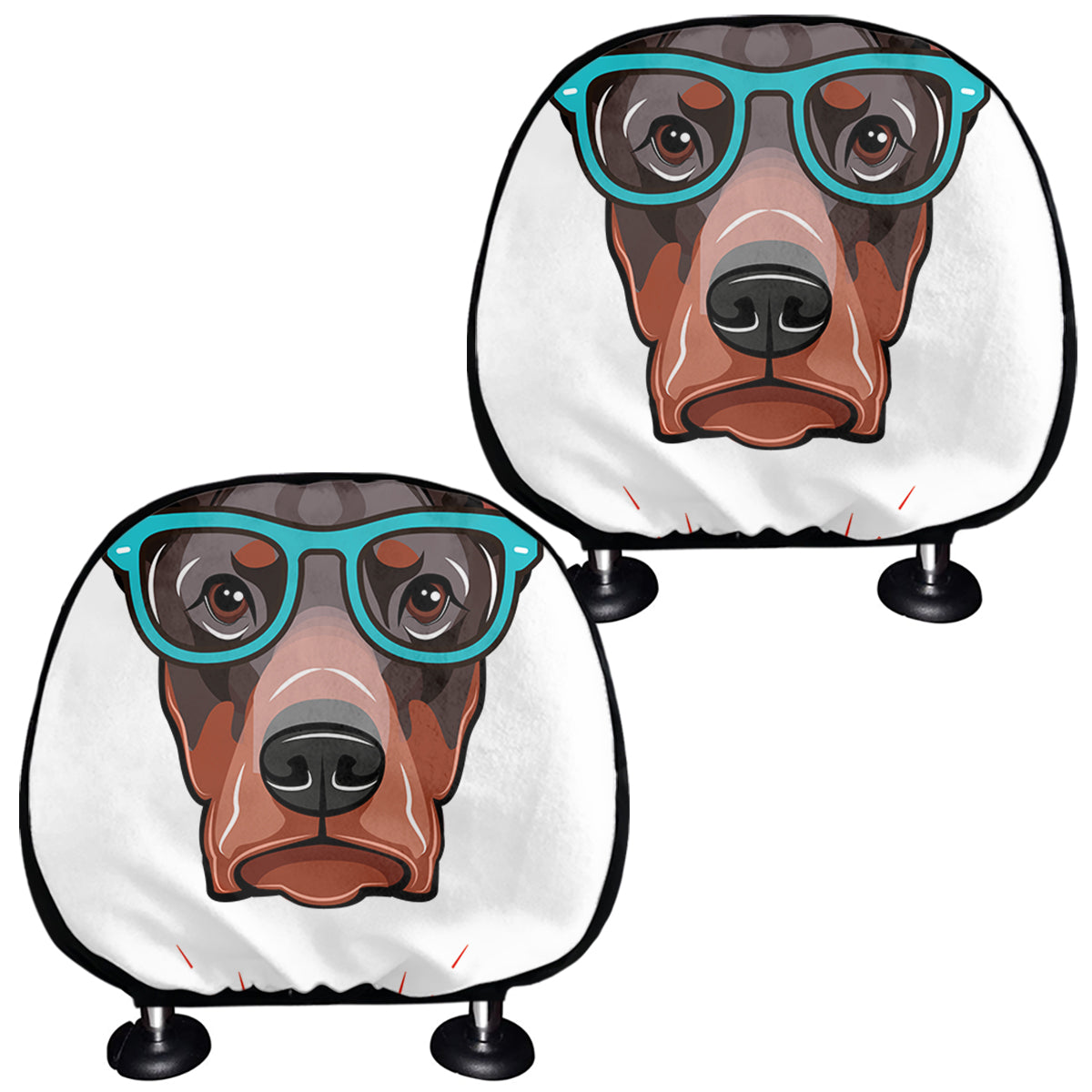 Dobermann With Glasses Print Car Headrest Covers