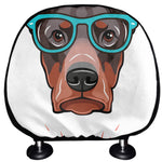 Dobermann With Glasses Print Car Headrest Covers