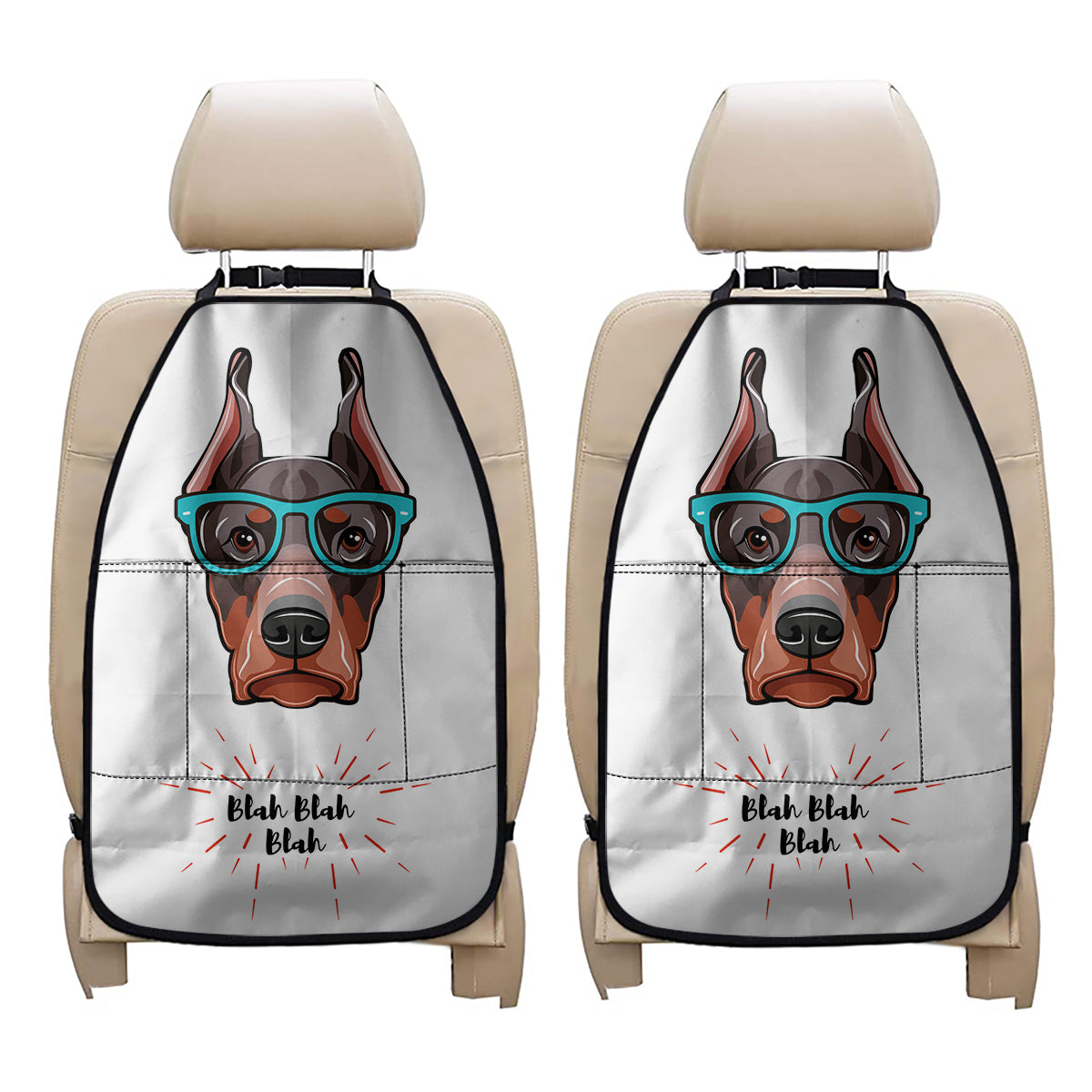 Dobermann With Glasses Print Car Seat Organizers