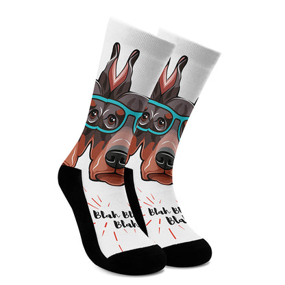Dobermann With Glasses Print Crew Socks