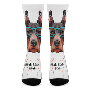 Dobermann With Glasses Print Crew Socks