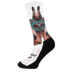 Dobermann With Glasses Print Crew Socks