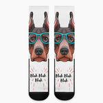 Dobermann With Glasses Print Crew Socks