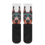 Dobermann With Glasses Print Crew Socks