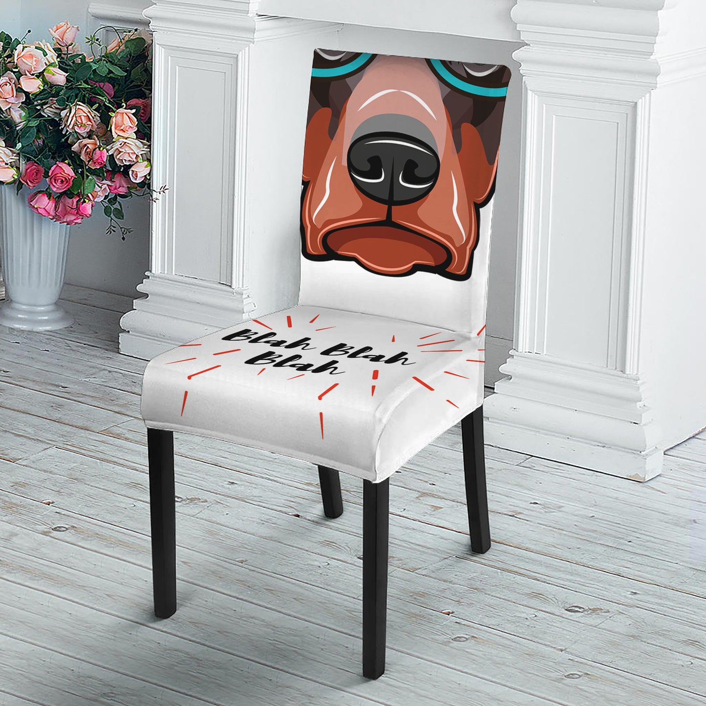 Dobermann With Glasses Print Dining Chair Slipcover