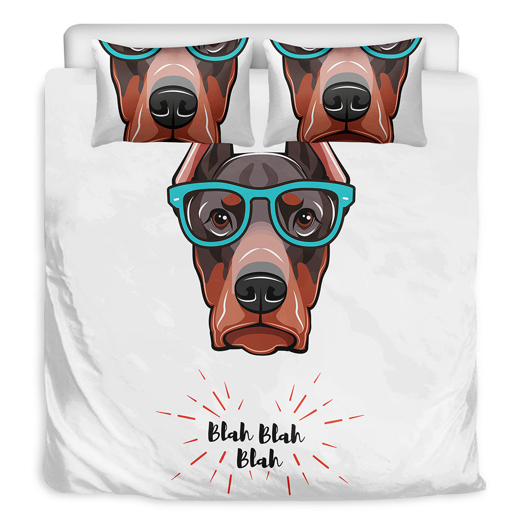 Dobermann With Glasses Print Duvet Cover Bedding Set