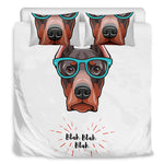 Dobermann With Glasses Print Duvet Cover Bedding Set