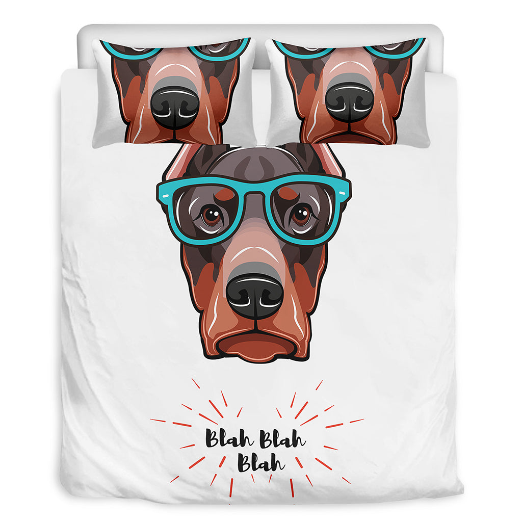 Dobermann With Glasses Print Duvet Cover Bedding Set