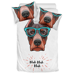 Dobermann With Glasses Print Duvet Cover Bedding Set