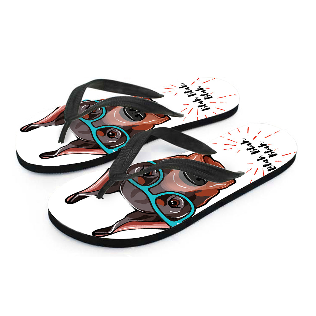 Dobermann With Glasses Print Flip Flops