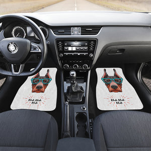 Dobermann With Glasses Print Front and Back Car Floor Mats