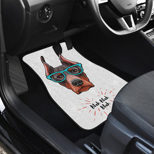 Dobermann With Glasses Print Front and Back Car Floor Mats