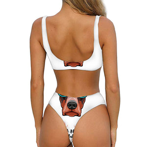 Dobermann With Glasses Print Front Bow Tie Bikini