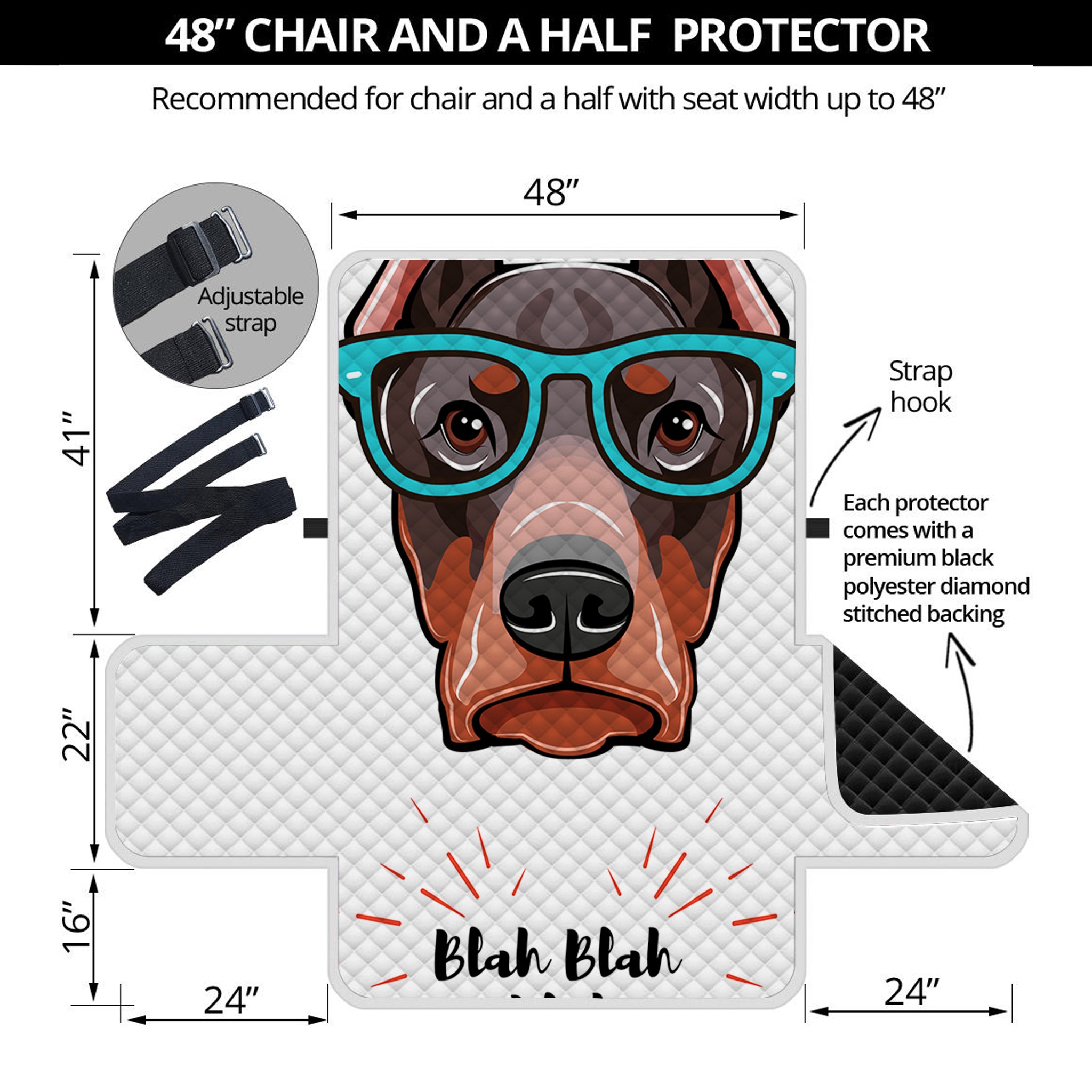 Dobermann With Glasses Print Half Sofa Protector