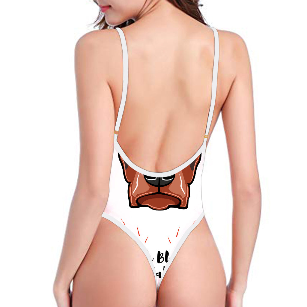 Dobermann With Glasses Print High Cut One Piece Swimsuit