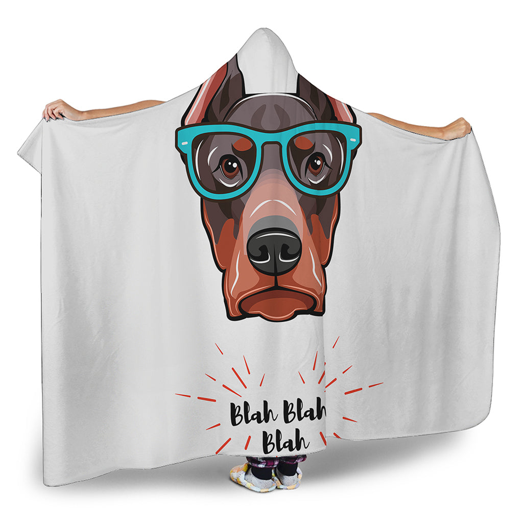 Dobermann With Glasses Print Hooded Blanket