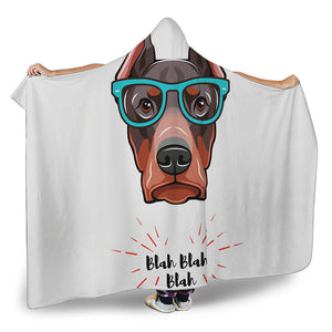 Dobermann With Glasses Print Hooded Blanket