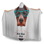 Dobermann With Glasses Print Hooded Blanket