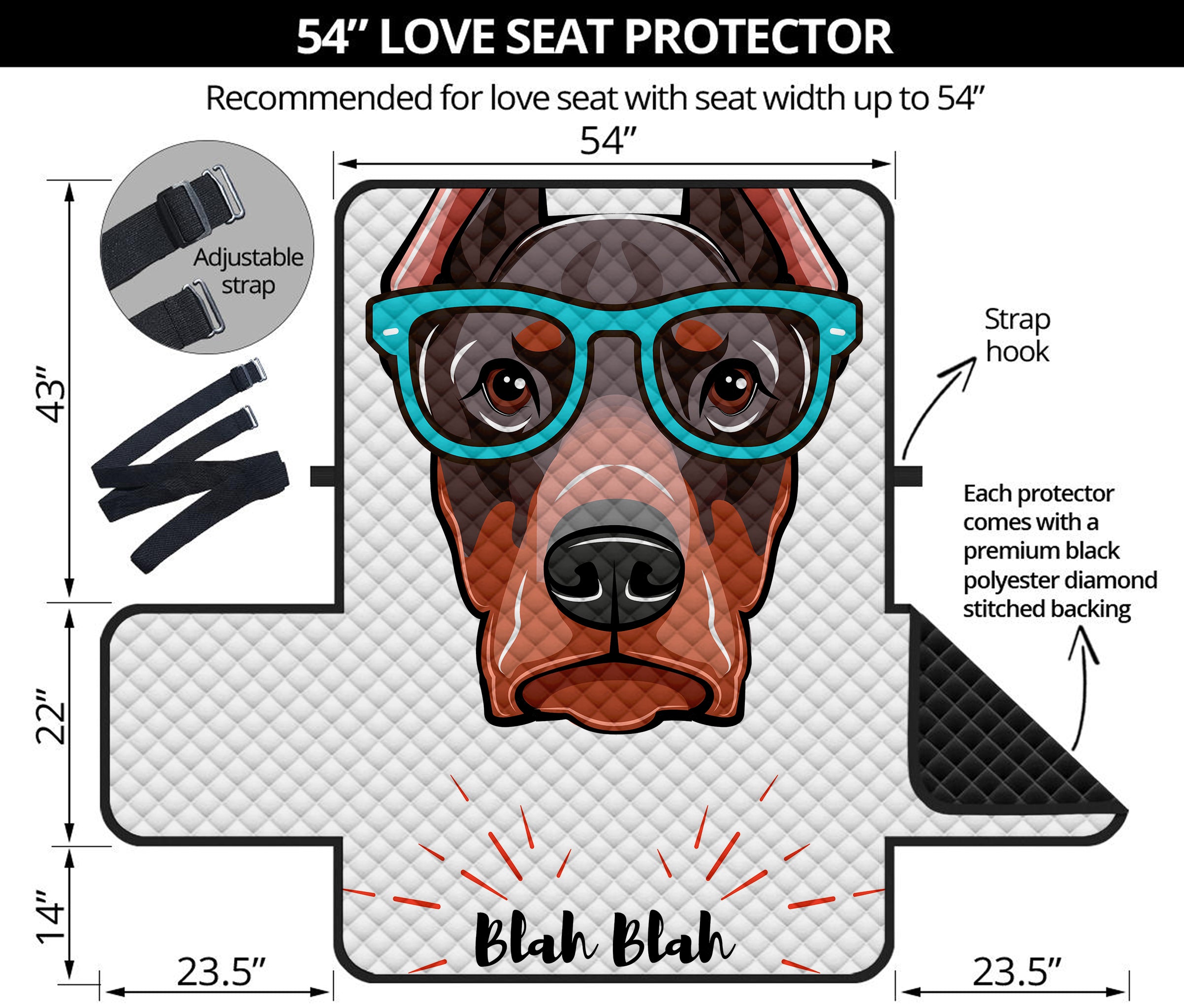 Dobermann With Glasses Print Loveseat Protector