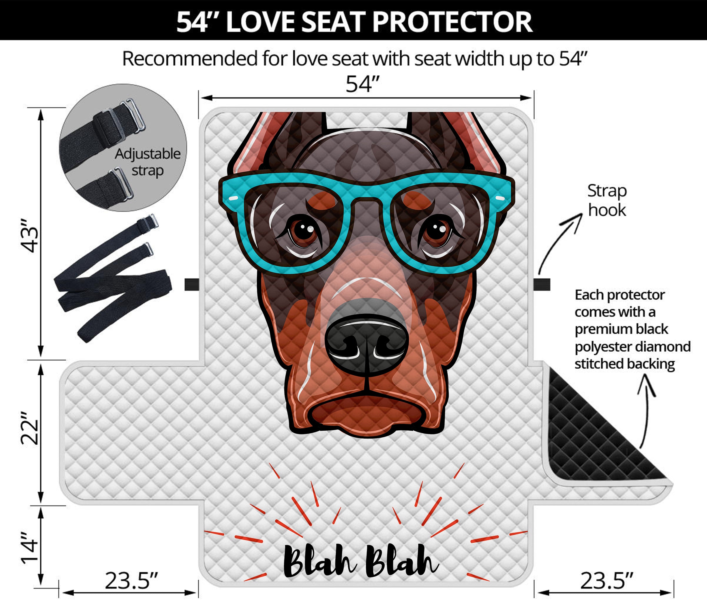 Dobermann With Glasses Print Loveseat Protector