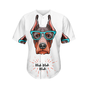 Dobermann With Glasses Print Men's Baseball Jersey