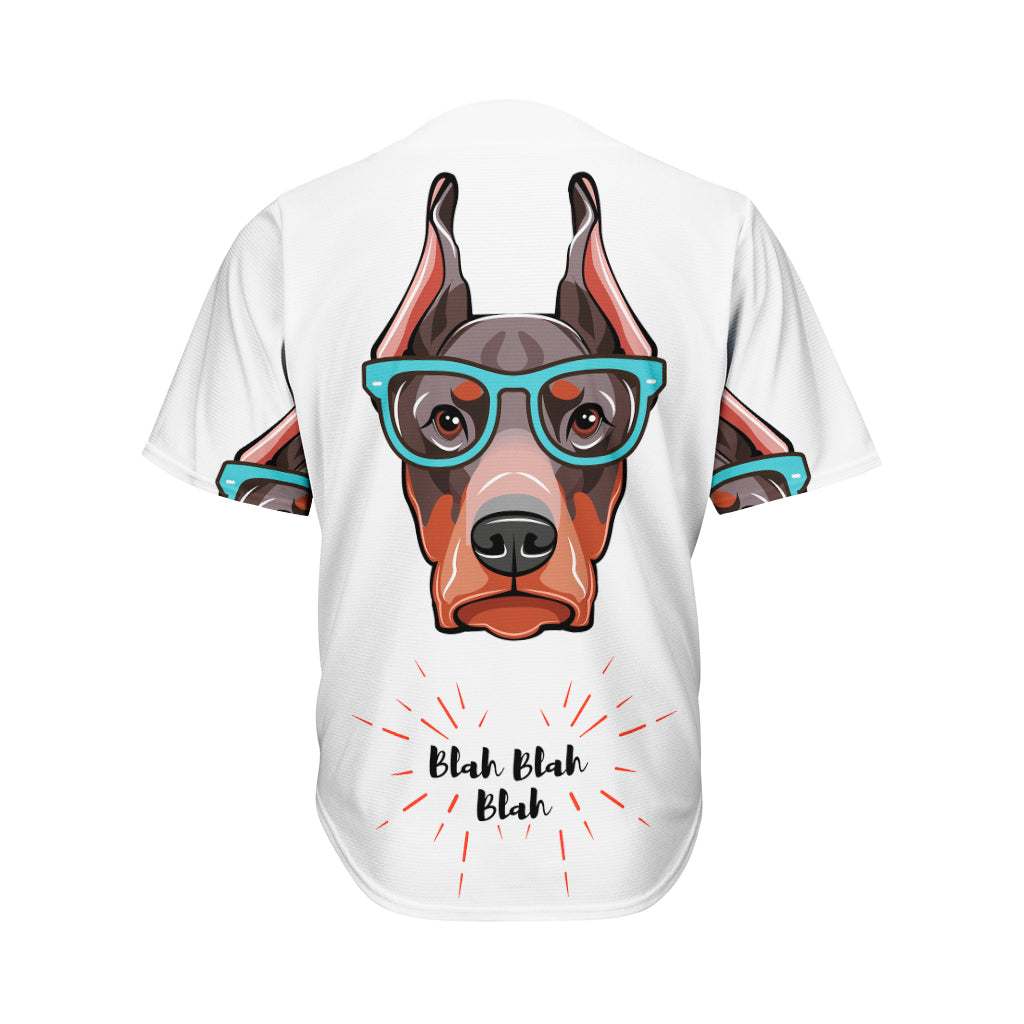 Dobermann With Glasses Print Men's Baseball Jersey