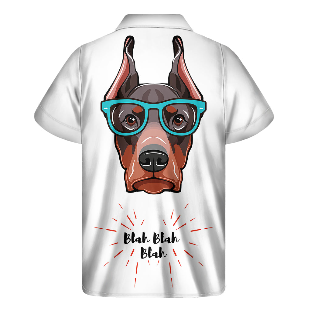 Dobermann With Glasses Print Men's Short Sleeve Shirt