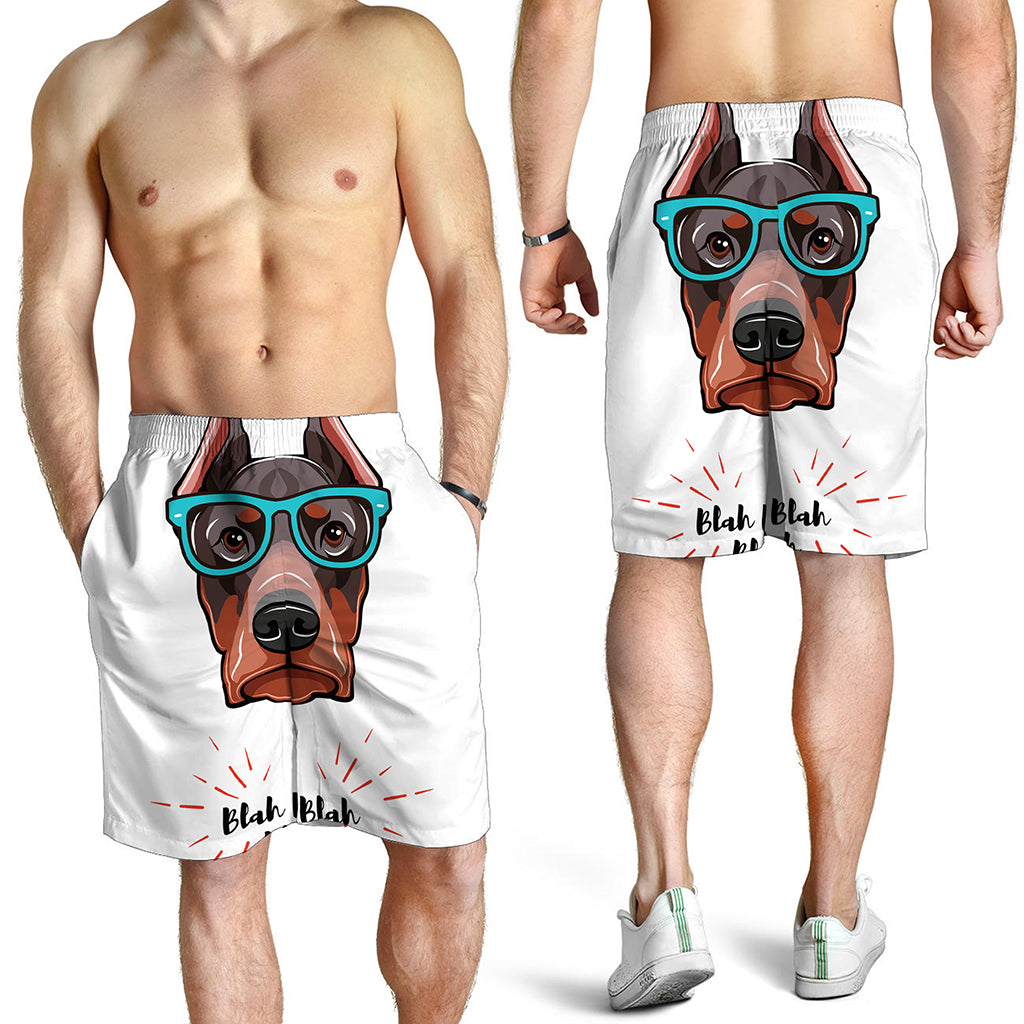 Dobermann With Glasses Print Men's Shorts