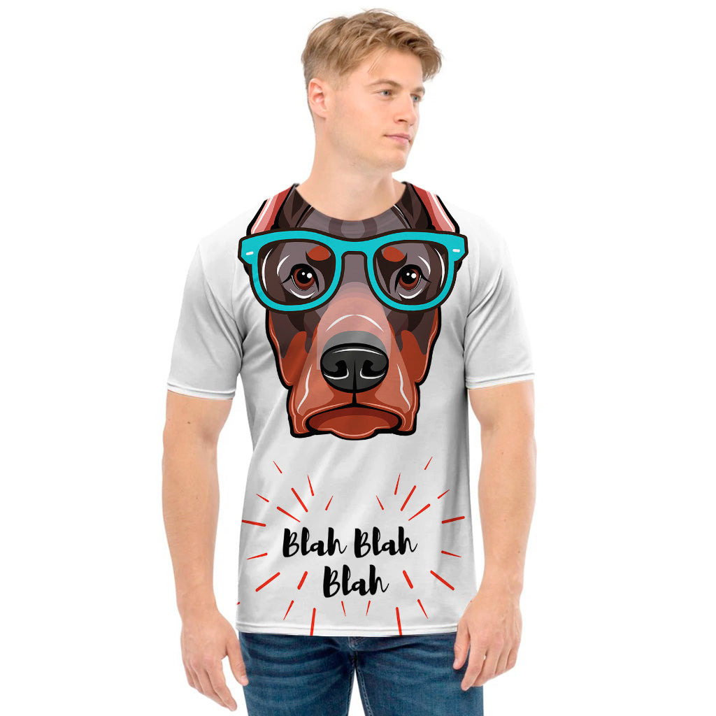 Dobermann With Glasses Print Men's T-Shirt