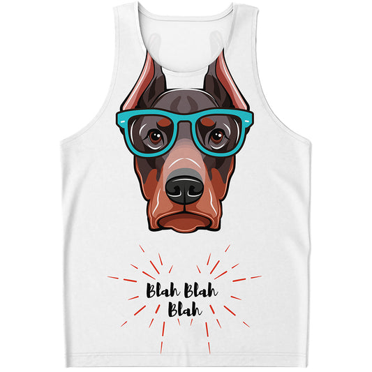 Dobermann With Glasses Print Men's Tank Top