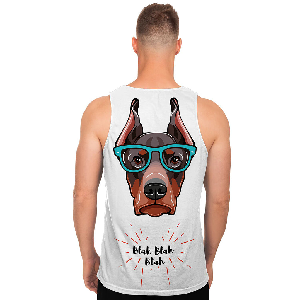 Dobermann With Glasses Print Men's Tank Top