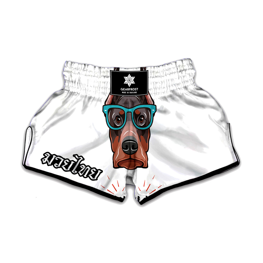 Dobermann With Glasses Print Muay Thai Boxing Shorts