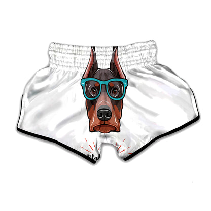 Dobermann With Glasses Print Muay Thai Boxing Shorts
