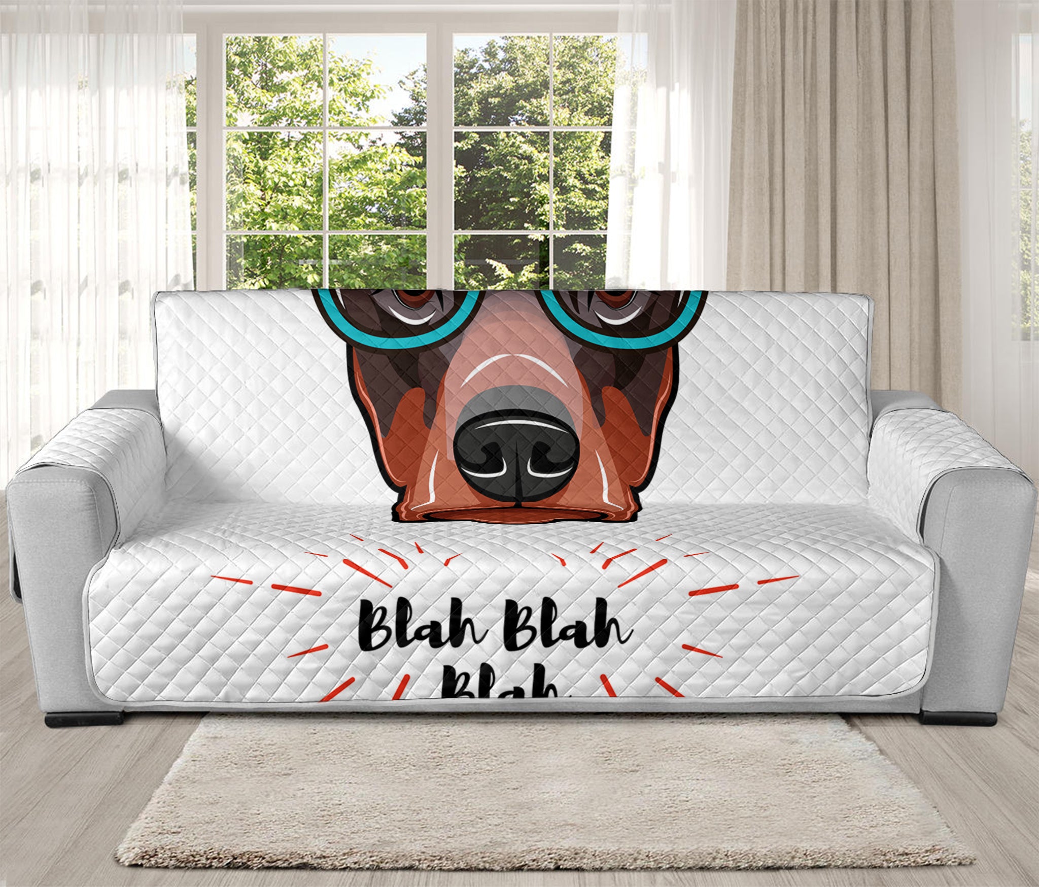 Dobermann With Glasses Print Oversized Sofa Protector