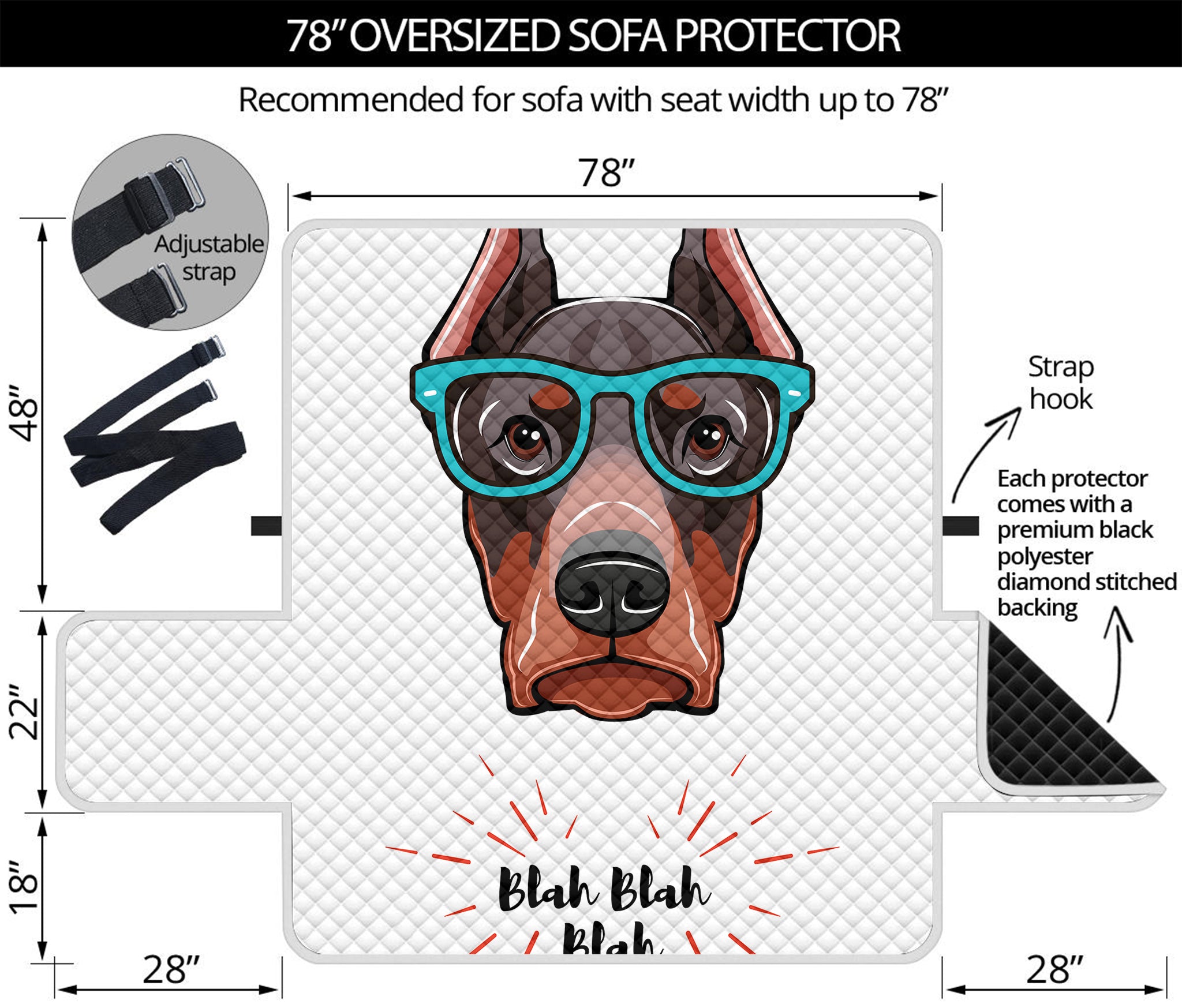 Dobermann With Glasses Print Oversized Sofa Protector