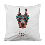 Dobermann With Glasses Print Pillow Cover