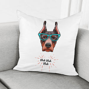 Dobermann With Glasses Print Pillow Cover