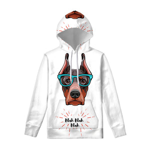 Dobermann With Glasses Print Pullover Hoodie