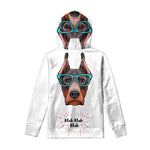 Dobermann With Glasses Print Pullover Hoodie