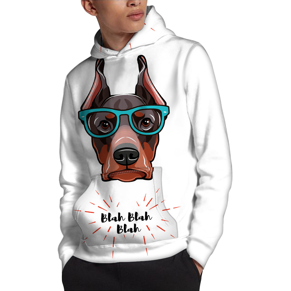 Dobermann With Glasses Print Pullover Hoodie