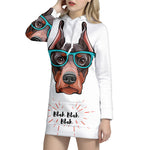 Dobermann With Glasses Print Pullover Hoodie Dress